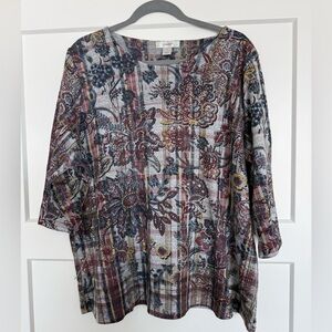 CJ Banks Multicolor Floral Plaid Blouse